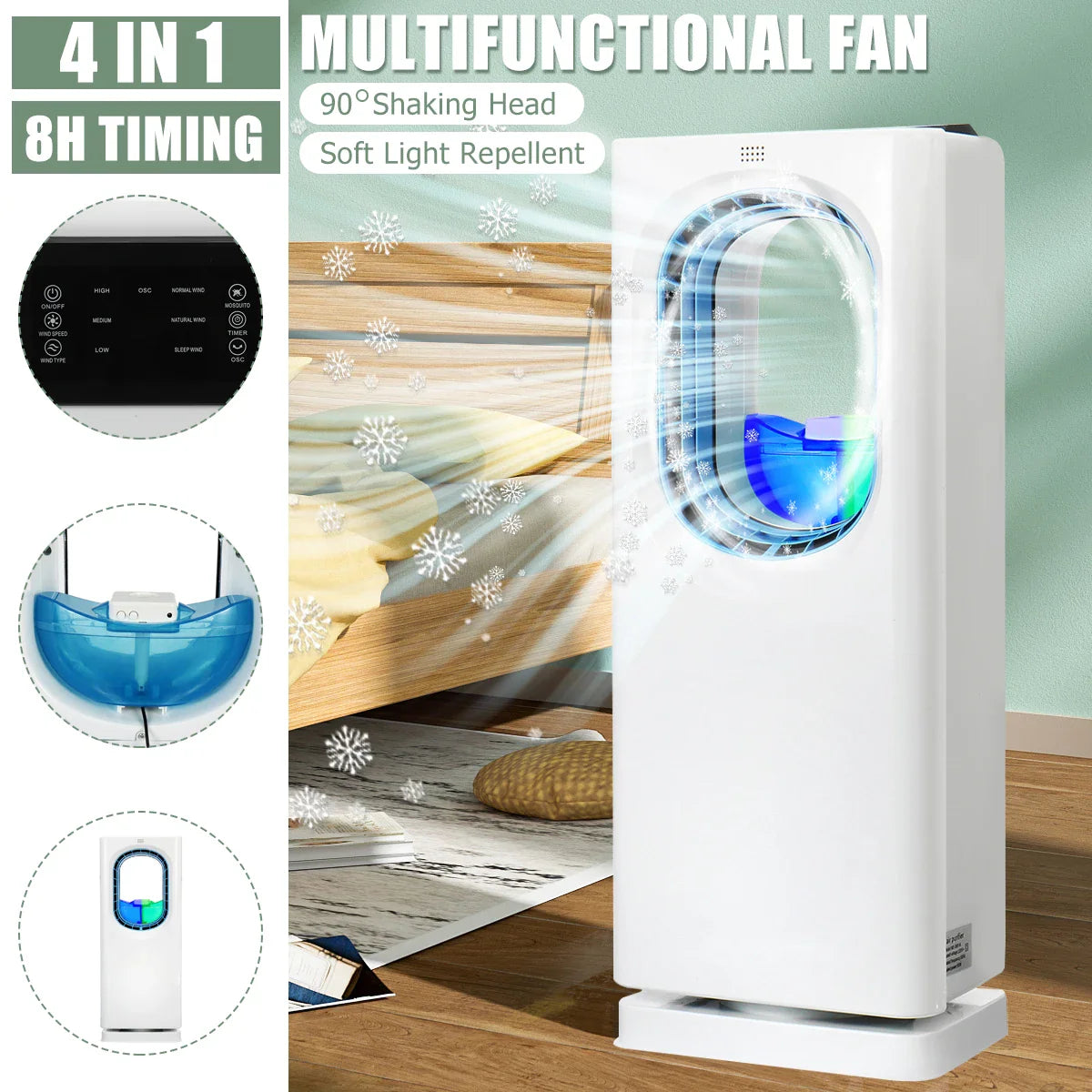 Ventilador Multifuncional de Aire Acondicionado y Purificación Doméstica - Humidificación y Control de Mosquitos